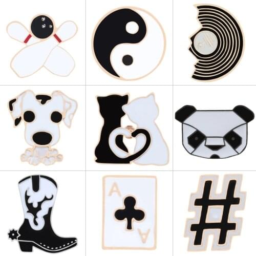 9 Style Black Cat Jewelry Panda Dog Pins Metal Shoes Card Brooches For Women Enamel Pin Badge Jackets Brooch Vintage Accessories