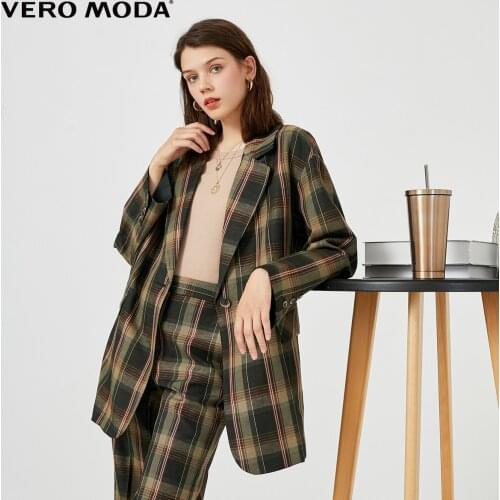 Vero Moda Women Vintage 49.9% Linen Colored Plaid Suit Coat Blazer | 320308506