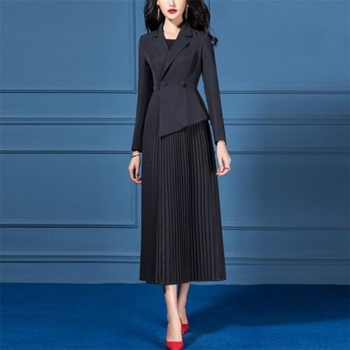 Dress Suits For Women Office Ladies Formal Work Wear Clothes Fashion vestidos de festa Slim Blazer Pleated Dress Female