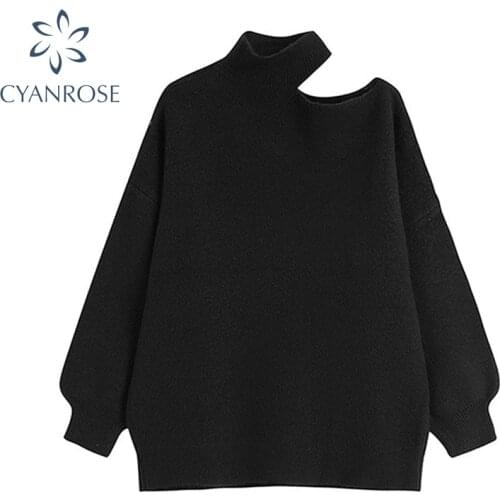 2021 Knitted Womens High Collar Sweater Sexy Off Shoulder Pullover Spring And Autumn New Chic Korean Basic Ladies Casual Tops