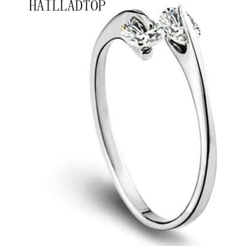 2021 New AAA 3A Quality Plated Silver Double Clear Crystals Open Personalized Ring For Womens Engagement Wedding Jewelry