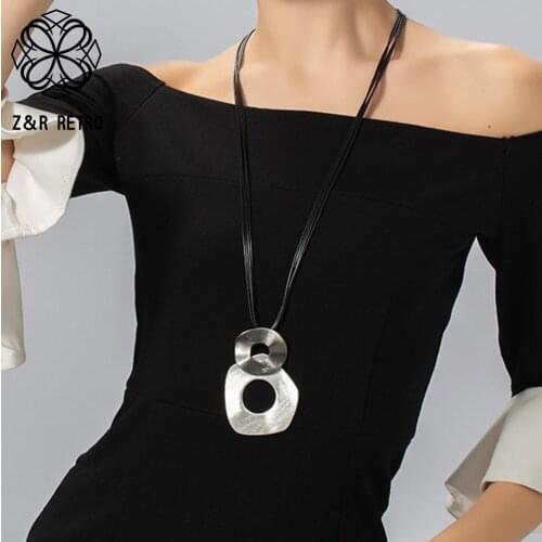 Vintage Silver Color Geometric Long Collar Necklace Chains Around the Neck Costume Jewelry for Women Aesthetic Goth Accessories