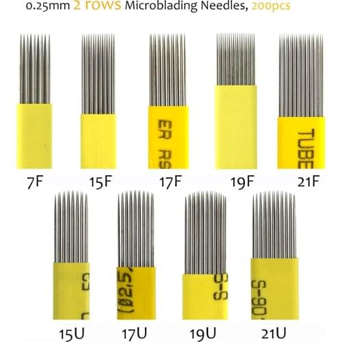 0.25mm 200PCS Microblading Shading Blades Tattoo Needles DOUBLE ROW Microblading Needles Fog Brow & lips Needle