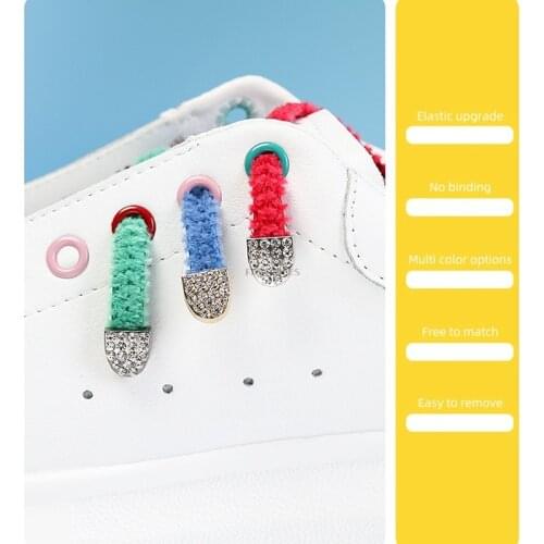 1Pair Elastic Flat Plush Shoelace No Tie Shoelaces Diamond Shoes Lace Lock Lazy Laces Kids Adult Unisex Sneakers Shoe Strings