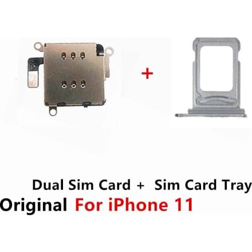 100% Original Dual Sim Card Reader connector Ribbon Flex Cable Sim Card Tray Slot Adapter Holder For iPhone 11