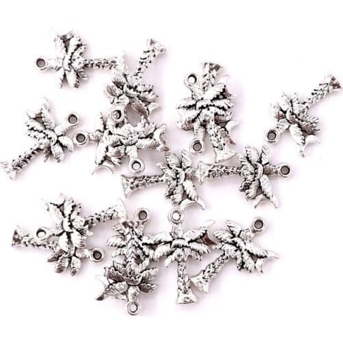 100pcs/lot Wholesale Antique Coconut tree shape leaf shape Charms 14x22mm Metal Charms For Jewelry Making More Styles