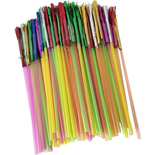 100 X Metallic Foil Fringe Fireworks Cocktail Party Straws Decoration