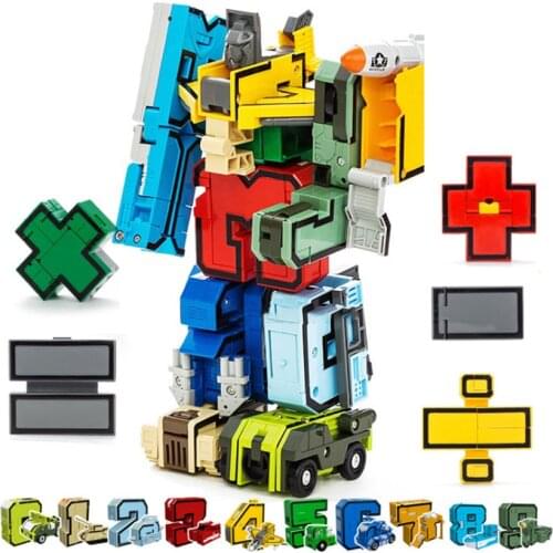 15PCS Assembling Building Blocks Educational Toys Action Figure Transformation Number Robot Deformation Robot Toy for Children