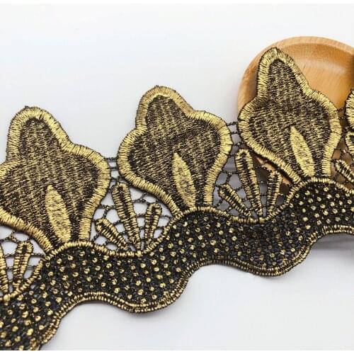 15Yards Beautiful Embroidered Craft Bronzing Lace Home DIY Applique Ribbon Gold Polyester Fringed Wave Lace Trim Wedding Decor