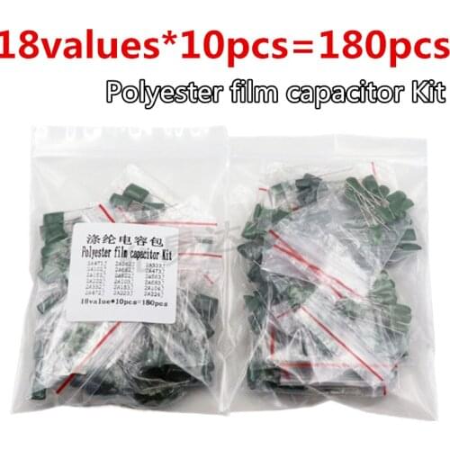 18values*10pcs=180pcs Polyester film capacitor Kit Polyester capacitor 2A104J 2A332J 2A472J 2A103J 2A333J 2A473J 2A563J 2A223J