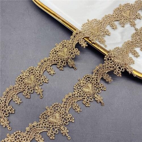 20Yards Gold Lace Embroidery Clothing Accessories Love Bar Code Gold Thread Lace Embroidery Peach Heart Polyester Womens Trims