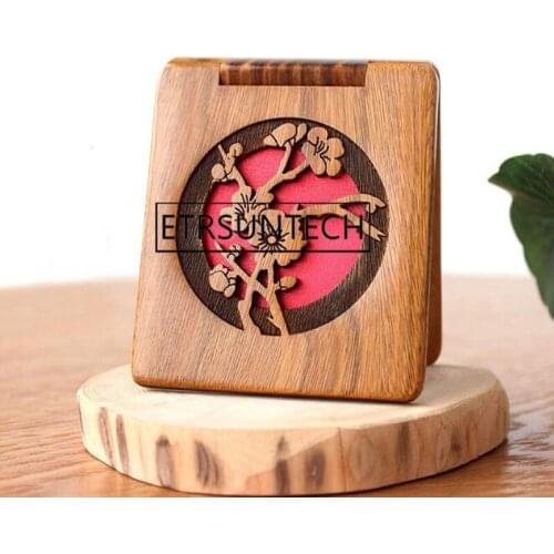 30pcs Carved Green Sandalwood Mirror Double-sided Makeup Mirror Portable Pocket Mirrors Wedding Party Favor Gift