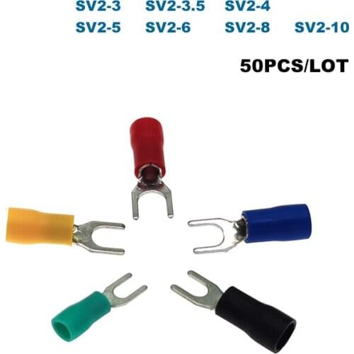 50Pcs Spade Insulated Furcate Crimp Terminals SV2-3/3.5/4/5/6/8/10 Electric Wire Cable Connector Ferrules 1.5-2.5mm2 16-14AWG