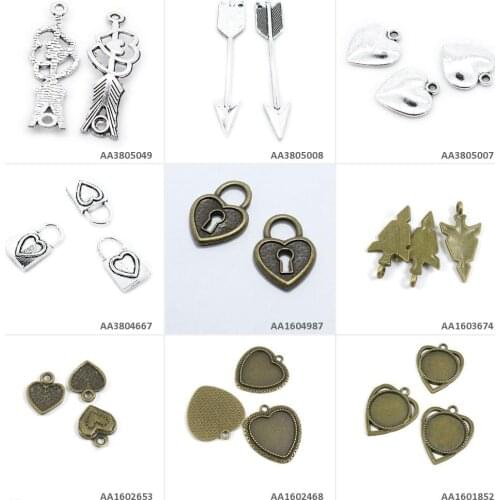 Antique Bronze Silver Plated Jewelry Making Charms Heart Cabochon Setting Blank Base Blank Heart Arrowhead Arrow Connector