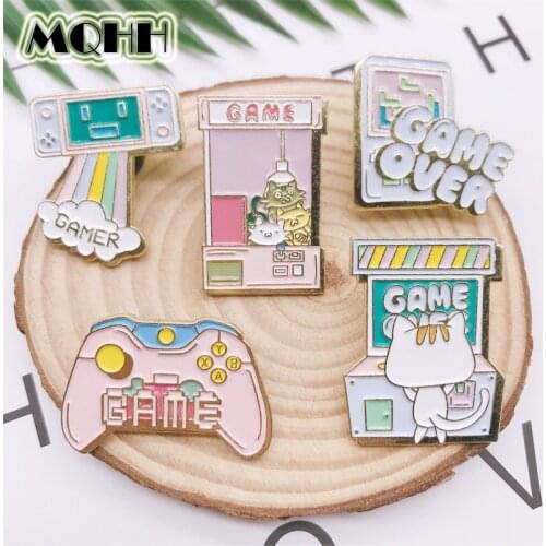 Cartoon Cute Sweet Animal Kitten Game Console Game Over Enamel Brooch Rainbow Alloy Badge Brooch Woman Jewelry Gift For Friends