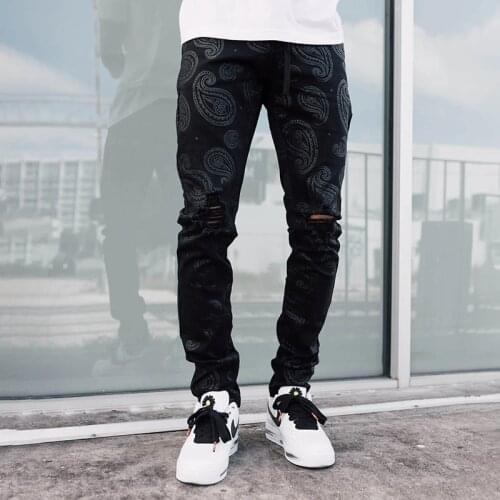Mens Sweatpants Sexy Hole Jeans Pants Casual Summer Autumn Male Ripped Skinny Slim Biker Outwears Printed jeans