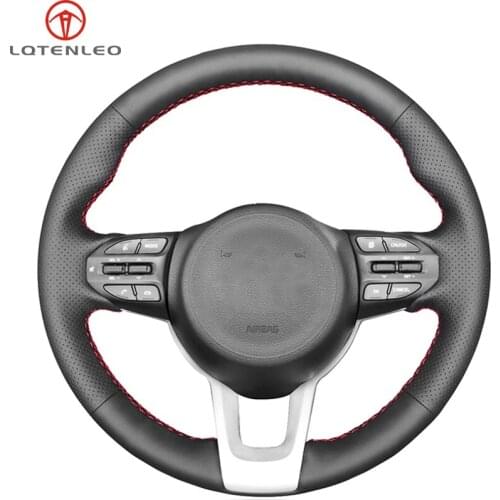 LQTENLEO Black Genuine Leather Steering Wheel Cover For Kia K2 2016-2019 Rio 2016-2019 Picanto 2016-2019 Morning 2017-2019 Rio5