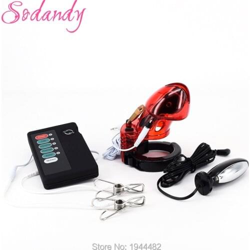 Estim Anal Plug Male Electro Chastity Devices Cock Cage Electric Sex Electrical Stimulation Electric Shock Kit With Nipple Clamp