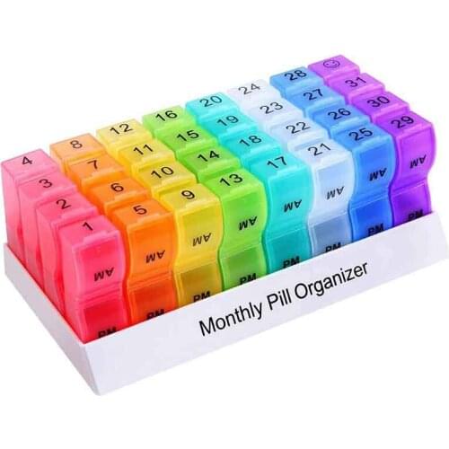 Monthly Weekly Pill Organizer Boxes-AM/PM Daily,31 Day 32 Compartments Vitamins Medicaiton Medicine Reminder