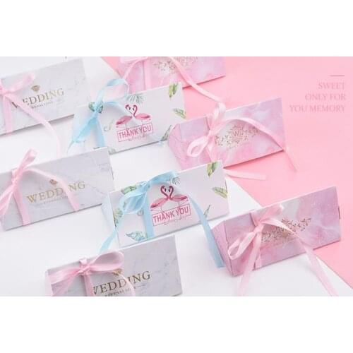 Flamingos Kraft Paper favor Box Wedding Party Diamond Favour Candy Choclate Boxes Ribbons Birthday Baby shower Gift Present Bag
