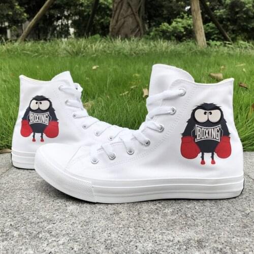Wen Canvas Shoes Original Design Boxing Little Monster Unisex Skateboarding Shoes Young People Sneakers High Top White Black