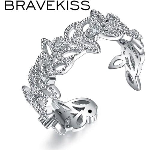 BRAVEKISS New Collection Luxury Olive Leaf Design Open Rings for Women High Quality Fashion Jewelry Crystal Anel Gifts BUR0374B