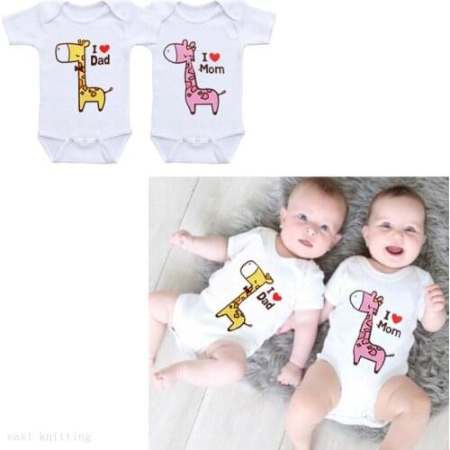 Summer Cartoon Giraffe Print Dad Mom Newborn Baby Boy Girl Costumes Cotton Clothes Short Sleeve Romper Infant Jumpsuit Outfit