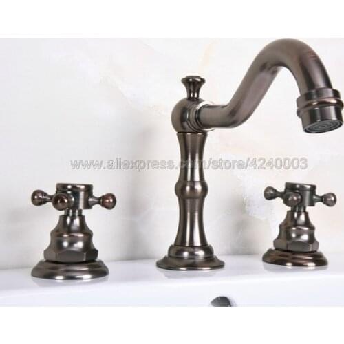 Brown ORB Widespread Bathroom Basin Faucet Dual Handle Bathroom Sink Faucet 3 Holes Hot and Cold Water Lavatory Sink Taps Kgf022
