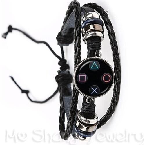 Creative Jewelry Picture Bracelet Geeky Perfect Gift Idea Men Video Game Controller Man 20mm Glass Black/Brown Leather Bangl