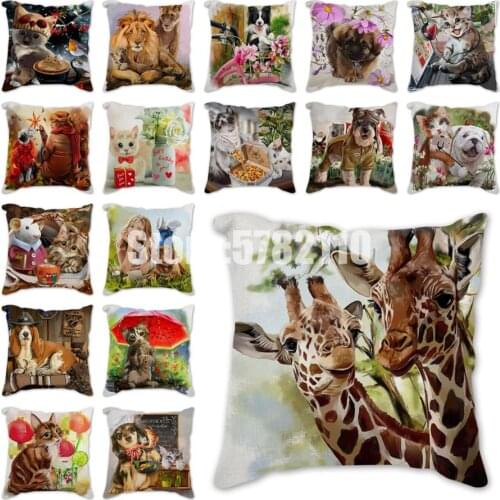 Cushion Cat dog Giraffe Mouse linen pillowcase cushion cover polyester pillows covers linen cushion covers home decoration