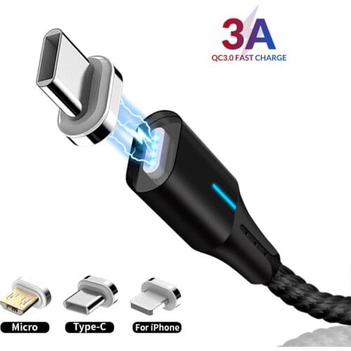 3A Magnetic Cable Micro USB Type C Fast Charging Data Cable For iPhone 11 XS MAX XR 8 7 Plus SAMSUNG S10+ S9 For XIAOMI Mi9 MIX3