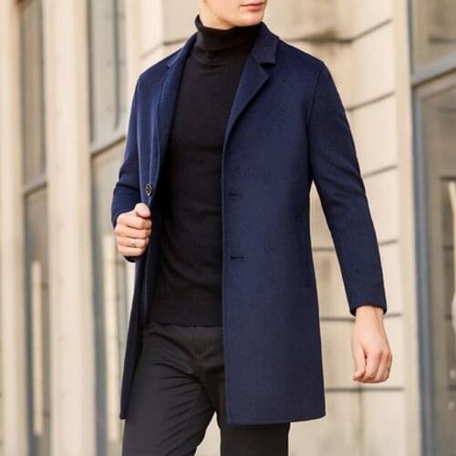 New Spring&Autumn Mens Woolen Coat Warm Business Trench Coat Windproof Slim Pea Coat Casual Jackets Wool Coat Windbreaker-A