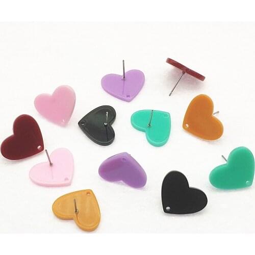 New Arrival! 17x21mm 100pcs Acrylic Heart shape Ear Stud Connectors for Handmade Earring DIY Parts Jewelry Findings&Components