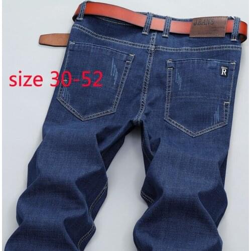 New Arrival Fashion Thin Stretch Super Large Jeans Men Blue Black Denim Full Length Casual Plus Size 30 31 32 33 34 -46 48 50 52