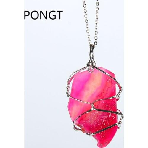 Natural Onyx crystal pendant necklace Boho fashion suspension stone pendant Pure hand-wound quartz crystal necklace charms