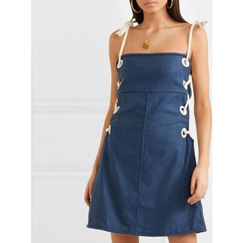 Linen Blend Side Bow Tie Simple Tube Top Waist Strap Dress