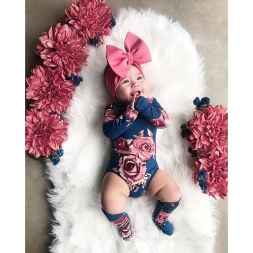 Pudcoco 2PCS Girl Clothes Cute 2PCS Newborn Baby Girl Long Sleeve Floral Bodysuit Autumn Jumpsuit + Leg Warmer Cotton Outfits