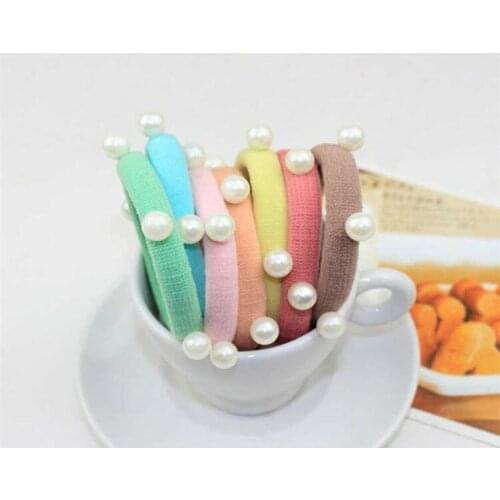 Random color Korea seamless towel ring pearl headband black high elastic hair tie hair elastic hair ring headdress wholesale