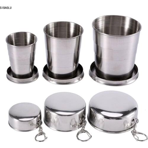 Household 60ml 150ml 250ml Stainless Steel Camping Folding Cup Portable Outdoor Travel Demountable Collapsible Cup With Keychain