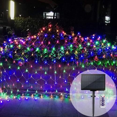 Solar Light LED Net Curtain String Light 104 LED With Remote Control Lamp Wedding New Year Decoration Waterproof For Lighting
