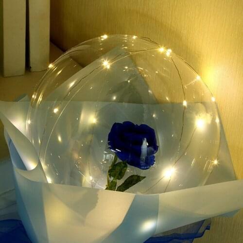 Led Light With Rose Flower Balloons Birthday Wedding Decoration Transparent Flower Balls Luminous Balloon Rose Bouquet