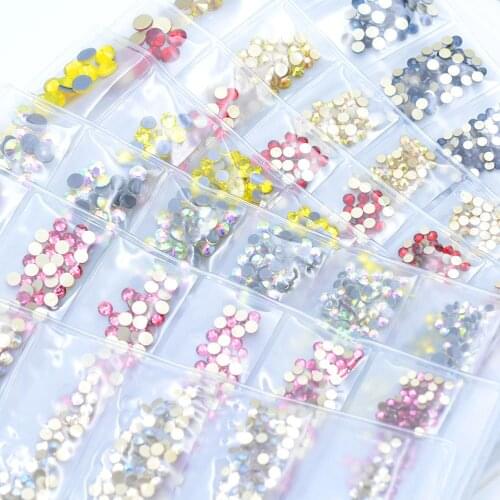 Swarovsky 6Grids/ Pack Nail Rhinestone SS6-SS20 Gold Flat Bottom AB Flame Crystal Rose Row Drill Shiny Glass Diamond 3D