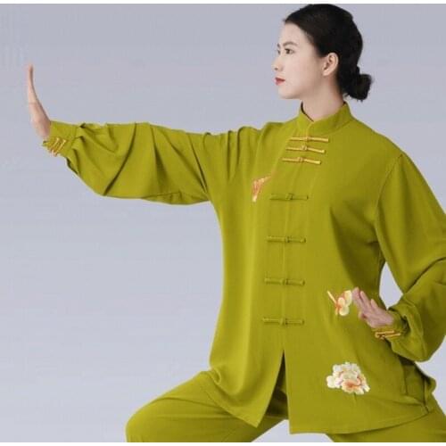 Traditional Chinese Clothing Embroider Long Sleeve Wushu Taichi Men Kungfu Uniform Suit Uniforms Tai Chi Exercise Clothing T2530