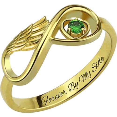 Uonney Dropshipping Personalized Engraved Angel Wing Infinity Heart Ring With Birthstone Personalized Jewelry For Mother