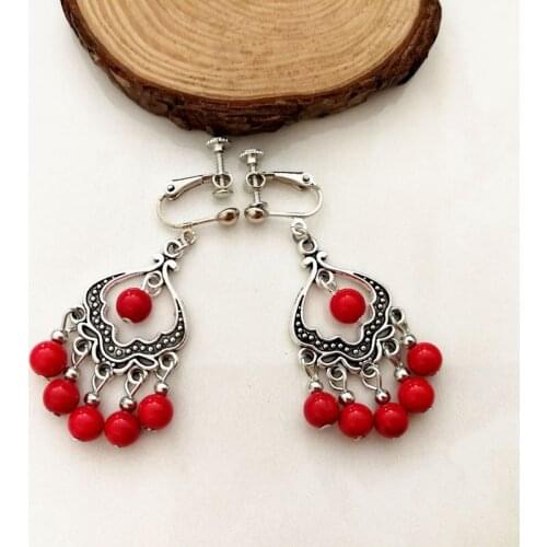 Retro Alloy Jewelry Ethnic Color Stone earrings exaggerated features multi-bead earrings