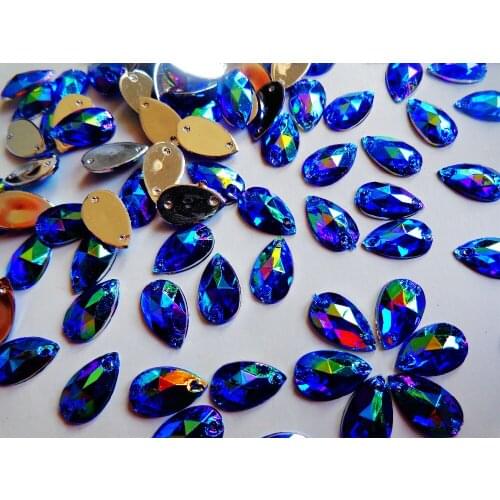 ZBROH 200pcs Sew on crystals deep blue rhinestones water drop shape 7*12mm flatback Acryl accessory gemstone strass