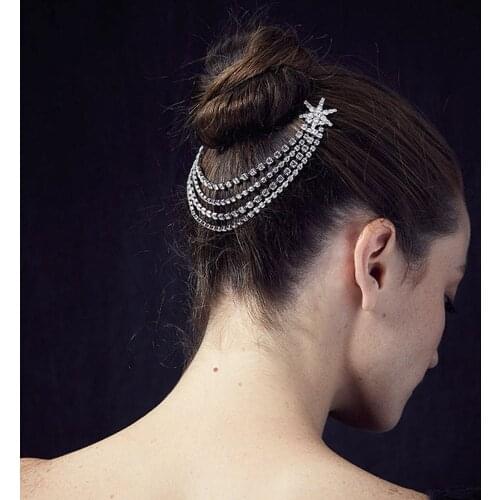 Tassel Headband Chain Rhinestone Wedding Hair Combs Hair Accessories for Women Crystal Bridal Hair Chain Headpiece Hair Jewelry