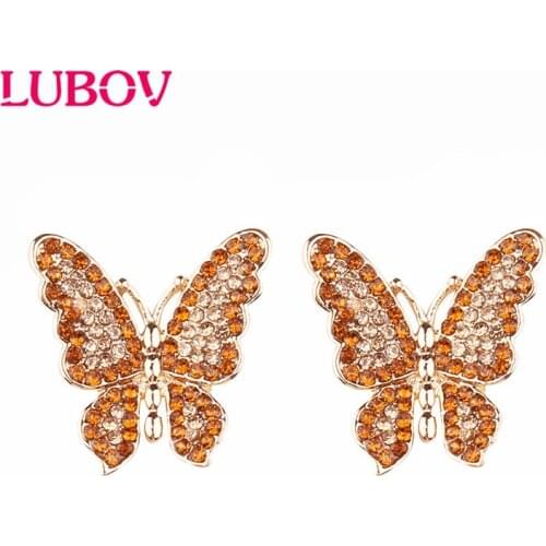 LUBOV Full Colorful Stone Butterfly Stud Earrings for Women Exquisite Design Trendy Party Earrings Christmas Gift for Girl