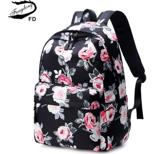Fengdong flower printing school backpack for girls rucksack child gift female travel laptop backpack schoolbag kids school bags
