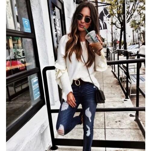 Oversized women ruffle knitted loose long sweater 2019 fashion ladies knitwear sweaters casual pullovers female feminine top